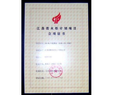 江苏省火炬计划项目立项证书